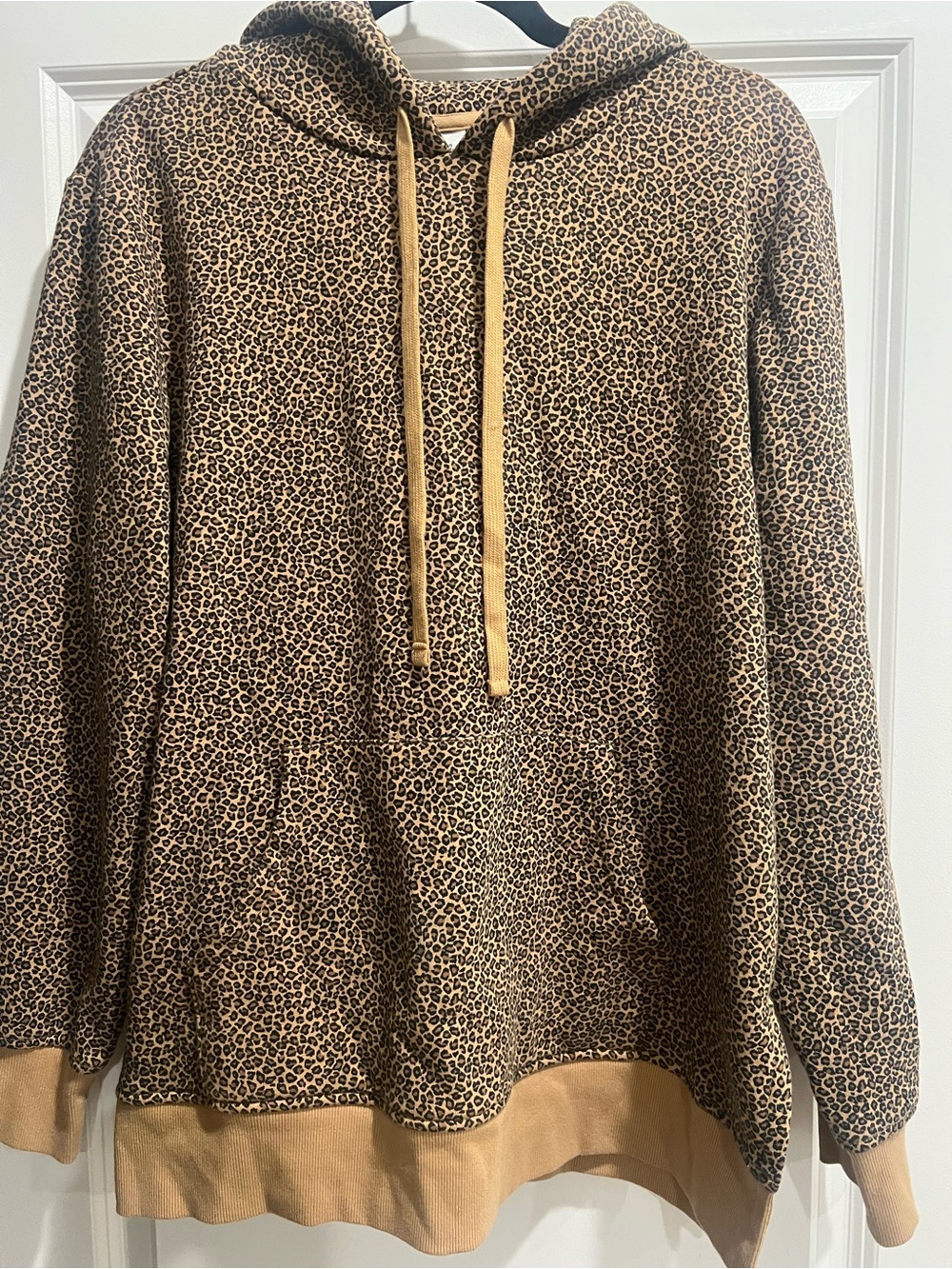 Leopard Print Hoodie Sweater - Tan